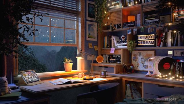 Cozy Study Room with Gentle Rain Sounds - Ambience for Studying, Relaxing