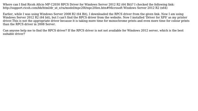 Ricoh Aficio MP C2030 RPCS Driver for Windows Server 2012 R2 64 Bit
