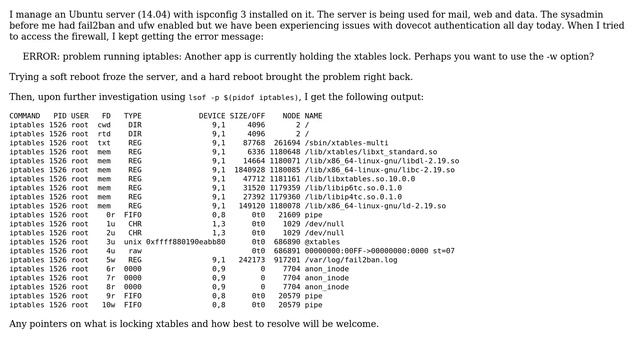 DevOps & SysAdmins: IPTABLES: Another app is currently holding the xtables lock (2 Solutions!!)