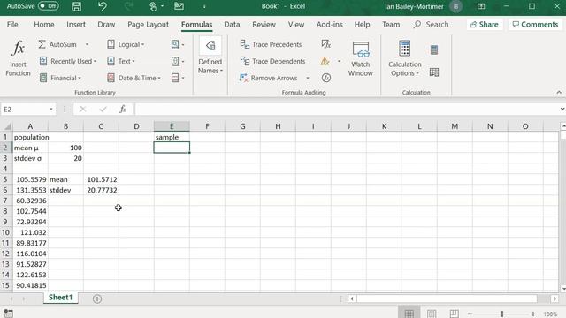 Making a normal distribution sampling simulation spreadsheet