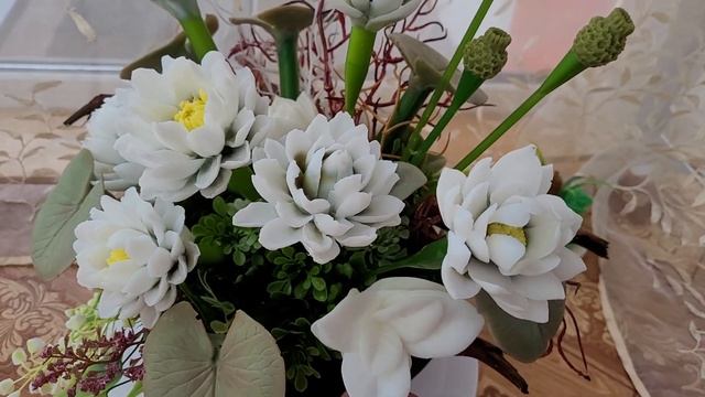 НИМФЕИ В ЯПОНСКОМ САДУ ! БУКЕТ ИЗ МЫЛА В КАШПО РУЧНОЙ РАБОТЫ. СДЕЛАНО НА ЗАКАЗ.