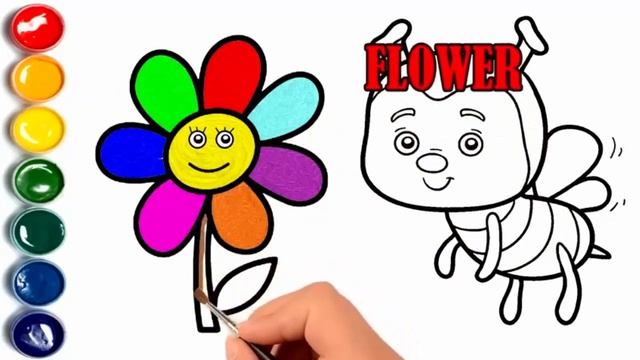 tiki tv  Cute Bee and Flower Coloring Pages