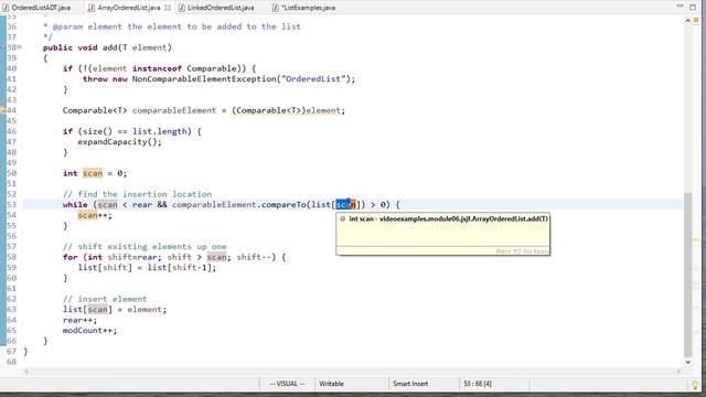 Implementing an Ordered List in Java (Java Foundations / jsjf)