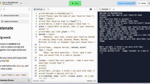 Creating Code Using Python on Replit