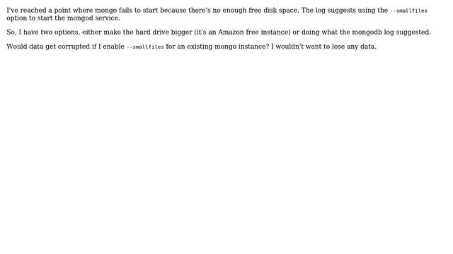 MongoDB switch to smallfiles