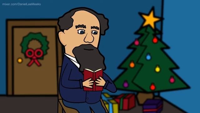 Cartoon Charles Dickens reads The Chimes
