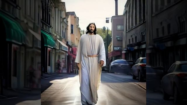 Иисус Христос идет по улице, создано с помощью нейросети