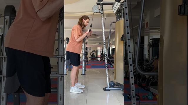 Разгибания на трицепс на блоке прямымобратным хватом. Triceps extension straightreverse grip