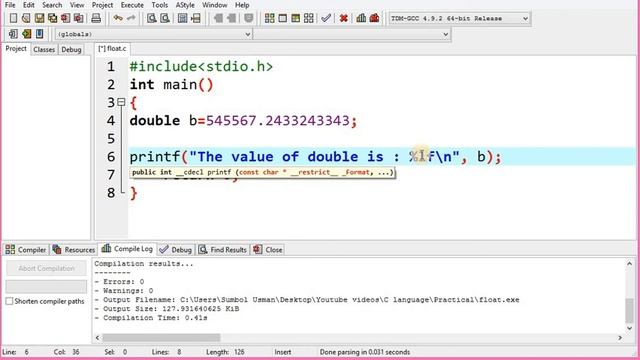 C Programming (Hindi/Urdu)| Primary Data Types| int, float, double, char | Part 7 | Sumbul Khanzada
