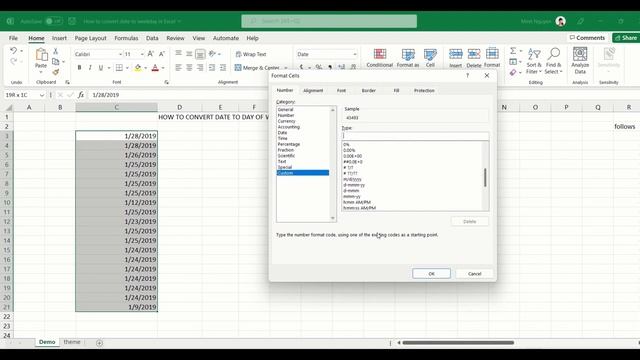 How to convert date into weekday format in Excel