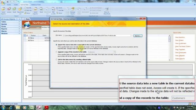 Access 2007 Tutorial How To Create a Table by Linking to an Excel 2007 Wbk