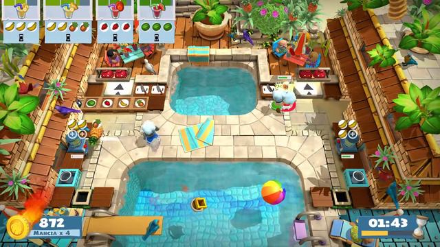Overcooked 2. Surf 'n' Turf 1-4 | 3 players online coop 4 stars | Score: 1964
