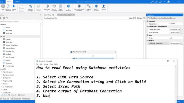 Read Excel using Database activity in UiPath