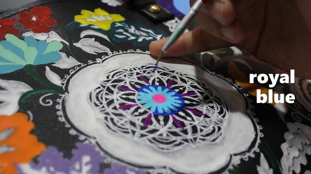 Hand painted Mandala and Batik Design on Leather Bag | Time lapse Process | Custom Painted Bag