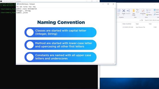 'Hello World' in notepad in Java - First app - from compilation to execution - Complete Tutorial