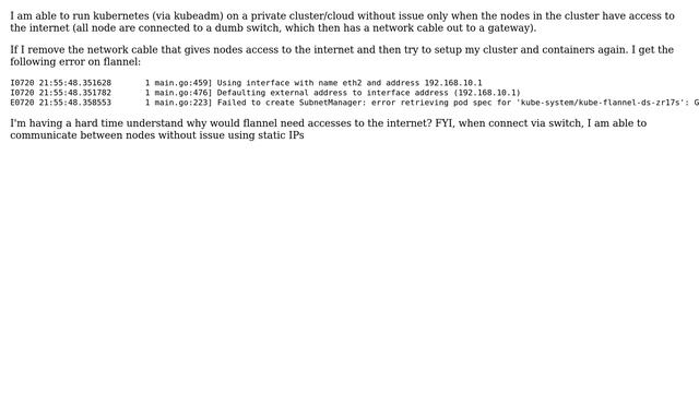 DevOps & SysAdmins: Kubernetes/Flannel doens't work in private network