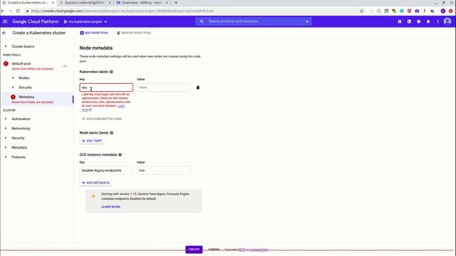 Create kubernetes cluster in GCP