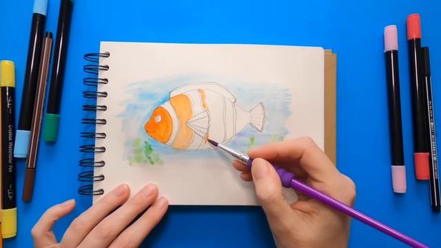 Рисуем акварелью рыбку