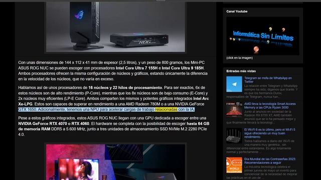Mini-PC ASUS ROG NUC con un Intel Core Ultra 9 y una NVIDIA GeForce RTX 4070