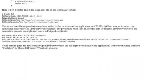 How to enable OpenLDAP server trust a self-signed certificate from a client?