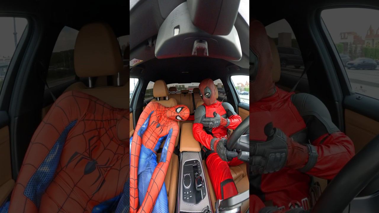 Spider-Man and Deadpool dancing in the Car #shorts