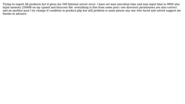 Magento: Trying to export products give 500 internal server error