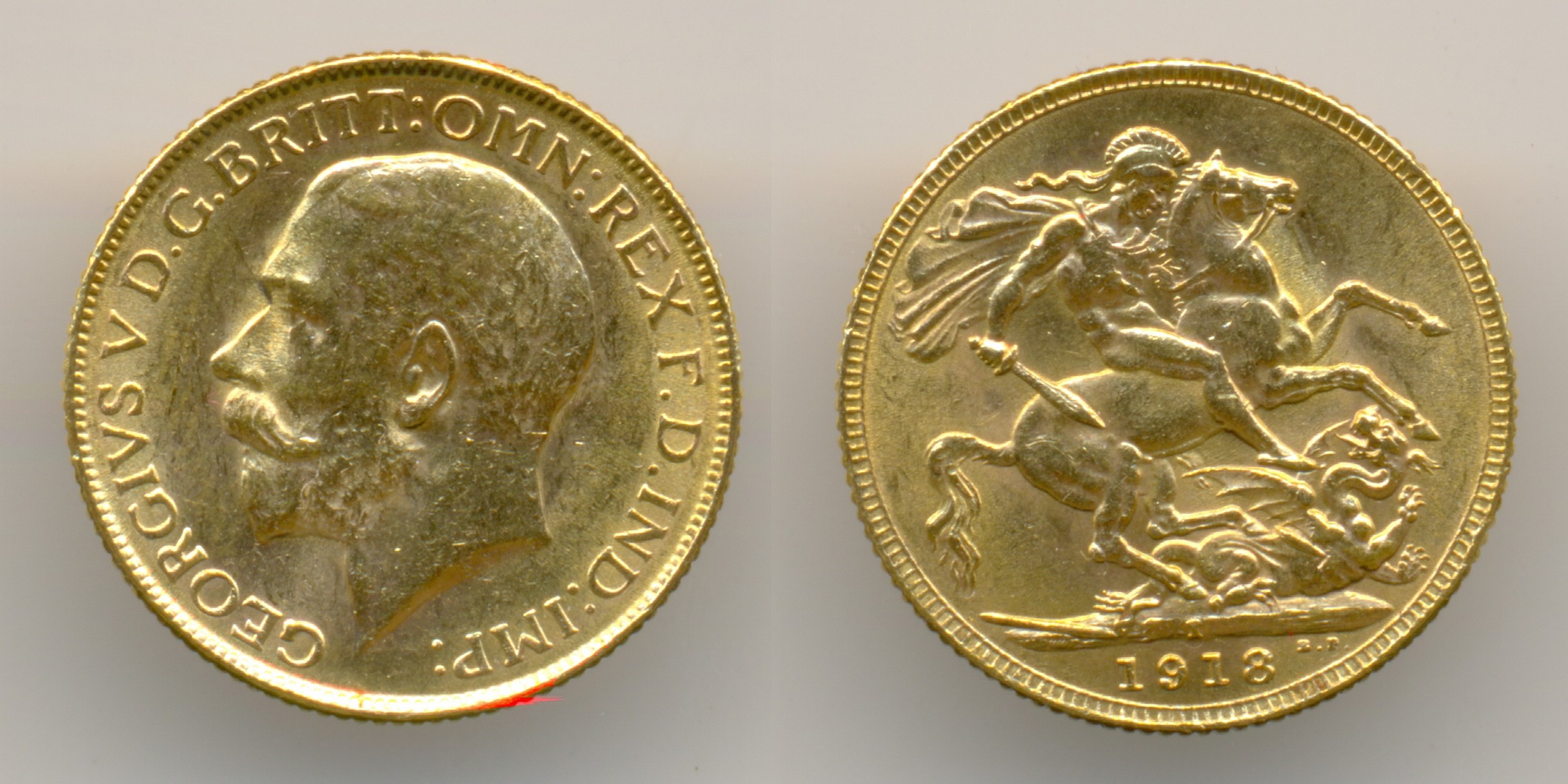 Нумизматика. Золотая монета. Англия, соверен 1918 года, Индия.