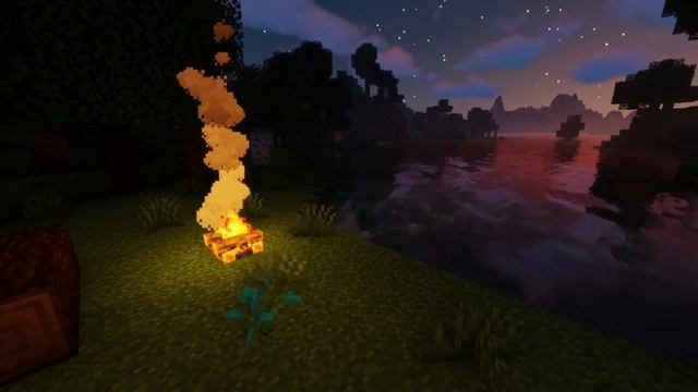 ? ? Minecraft Campfire And Ocean Waves Ambience With Music (4K Shaders) ? ?