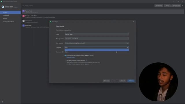 how to make hello world app in android studio with Java