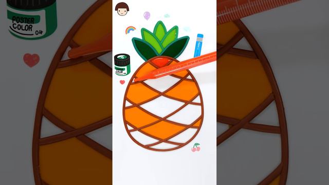 Cute pineapple coloring & drawing   Kawaii Fruit With Jelly, Learn Fruits #shorts #drawing #coloring