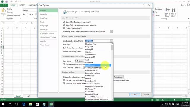 ตั้งค่าฟอนต์เริ่มต้น MS Excel แบบกำหนด font เอง [excel 2016/13/10]