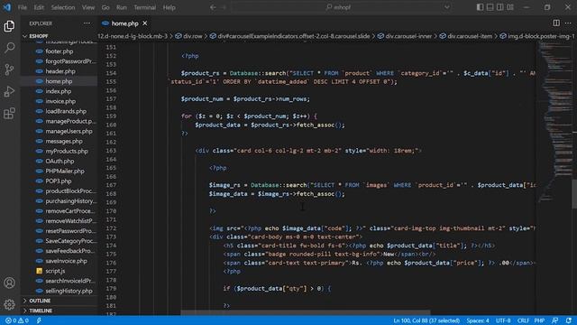 Program the homepage including session management and latest products listing