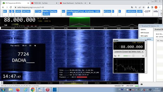 FM DX Es - 110621 1247UTC - 88.0 Radio Dacha [RUS] (UKR) Simferopol'/vul. Krylova (KR) 5kW 1491km