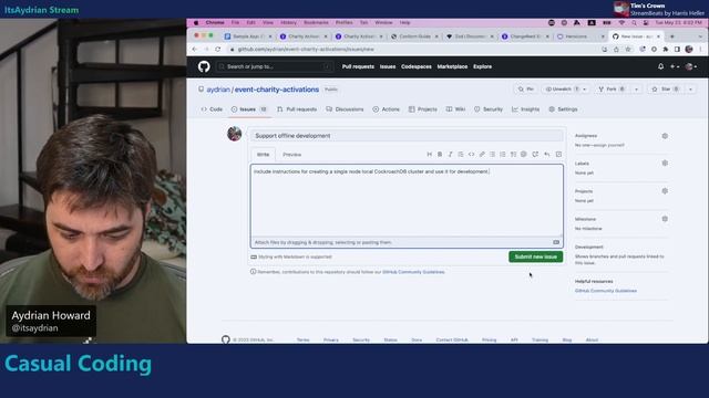 Casual Coding May 23, 2023: Working On The Charity Activation App (CockroachDB, Prisma, And Remix).
