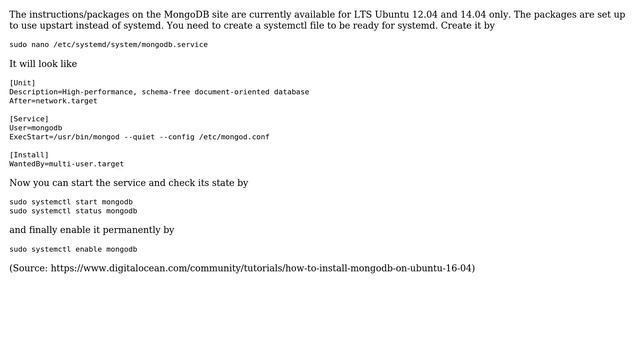 Ubuntu: MongoDB (3.2) doesn't start on Lubuntu 16.04 LTS as a service (2 Solutions!!)