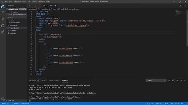 Golang Chat Application 2 - Static File Server