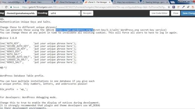 WordPress Salt And Unique Authentication secret Key