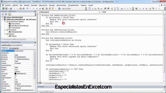 Día 38: Formularios en Excel VBA: Actualizar datos de una base de datos en Excel #Reto40Excel 2016