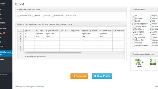 Export Users from WordPress to Excel CSV file