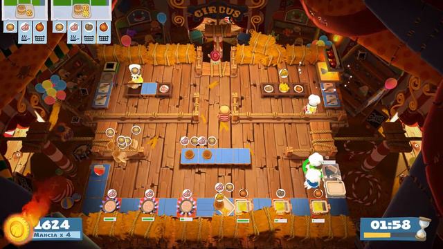Overcooked 2. Carnival of Chaos 1-3 | 4 players online coop 4 stars | Score: 3624