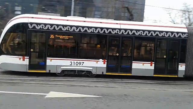 Трамвай 71-931 Витязь-М номер 31097 с Маршрутом 25 направление "Сокольническая Застава".