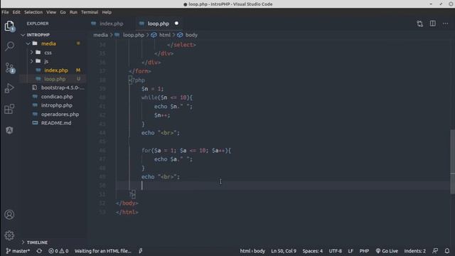 #07 - Implementando loop while e for com PHP em select bootstrap