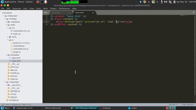 3 Real Time Chat With Django Channels   Create Project  Templates