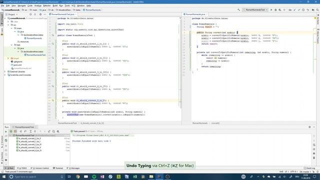 Roman Numerals Kata in Java with IntelliJ (arabic numbers to roman numerals)