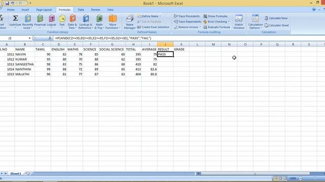 Microsoft office Excel -2007 Basic Student Mark List Class -3
