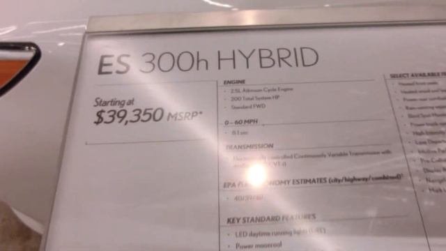 Lexus Hybrid ES 300h 2 5L 200HP