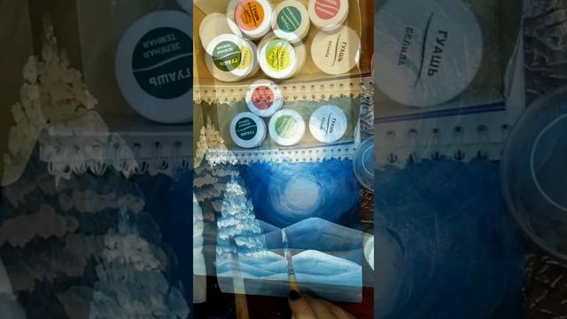 Белые медведи, снегопад, ёлка гуашью. Лёгкий способ рисования гуашью. Рисунок медведей. ?????