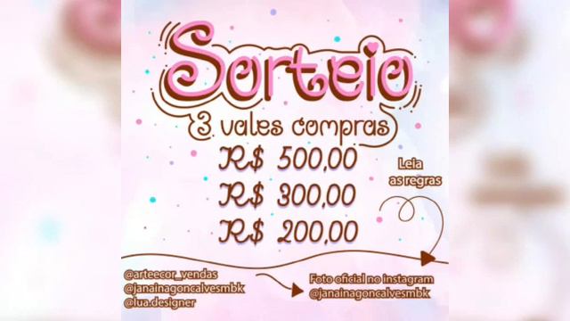 Sorteio de 3 vales compras para material de artesanato ( leia a descrição)
