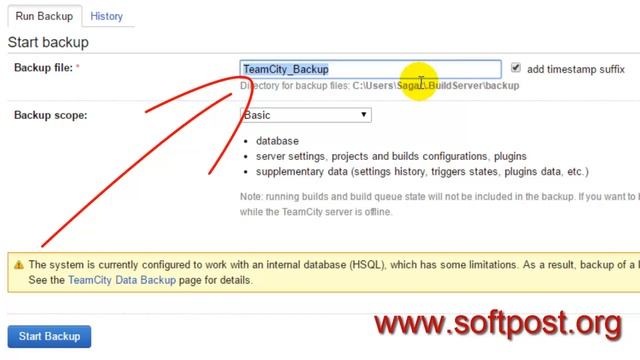 How to restore from backup in teamcity
