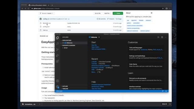 Automatically apply for jobs on LinkedIn Python  Selenium: Project Setup